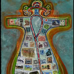 collage with postal stamps