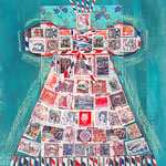 collage with postal stamps