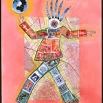 collage with postal stamps
