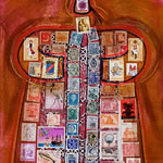 collage with postage stamps