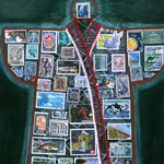 collage with postage stamps