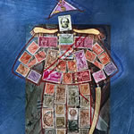 collage with postage stamps