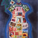 collage with postage stamps