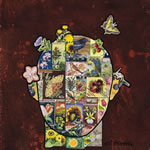 collage with postage stamps
