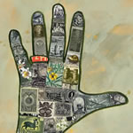 collage with postage stamps