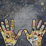 collage with postage stamps