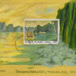 collage with postage stamps