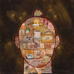 collage with postage stamps