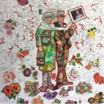 collage with postage stamps