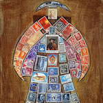 collage with postage stamps