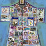 collage with postage stamps
