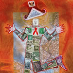 collage with postage stamps