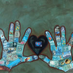 collage with postage stamps
